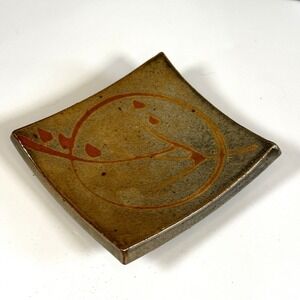 Mid-Century Artisan Slab Studio Pottery Glazed Clay Footed Trinket Dish Vtg MCM